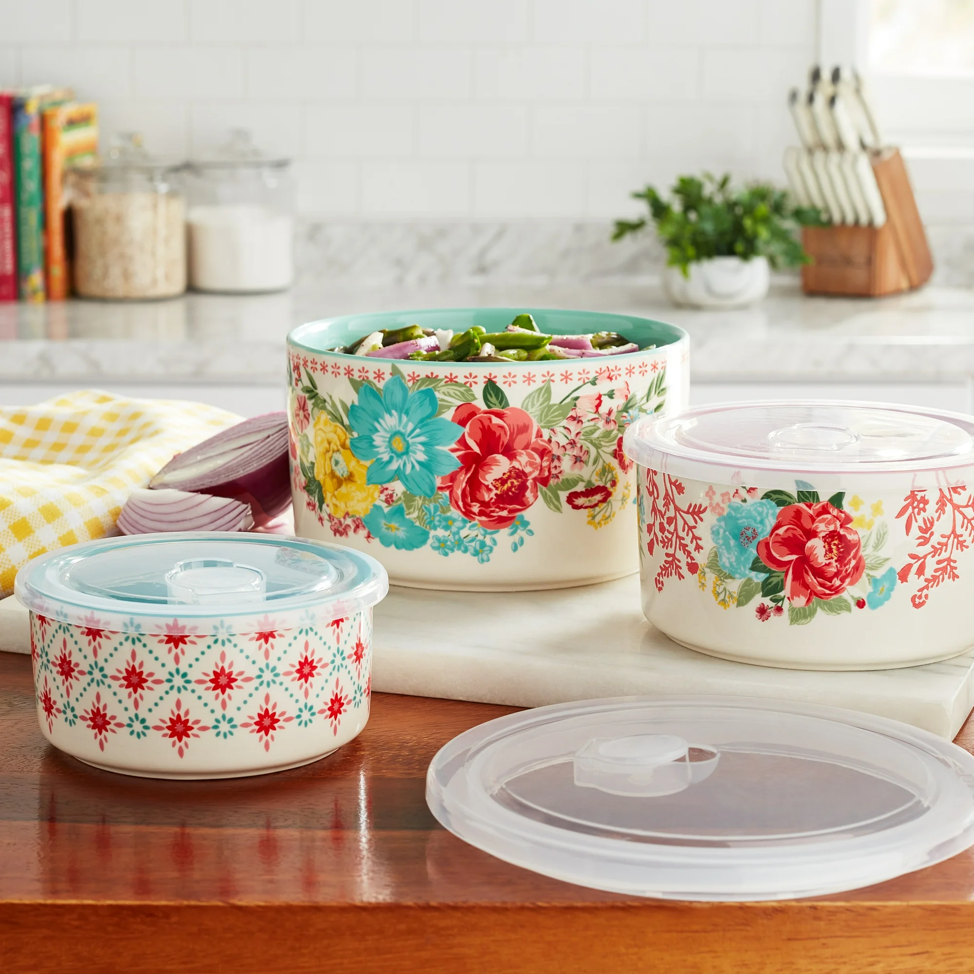 The Pioneer Woman Fancy Flourish 6-Piece Round Ceramic Bake & Store Nesting Bowls Set The Pioneer Woman Fancy Flourish 6-Piece Round Ceramic Bake & Store Nesting Bowls Set